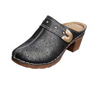 YANFJHV Sandalias de mujer con plataforma con tacón de bloque cerrado, sandalias de cuña sin cordones, sandalias huecas con punta redonda romana, sandalias de verano transpirables, cómodas sandalias