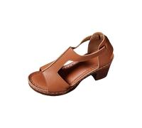 YANFJHV Sandalias de mujer con tacón de bloque Peeptoe, sandalias de cuña huecas, sandalias de verano transpirables, sandalias de playa con suela suave, sandalias de tallas grandes, cómodas y ligeras
