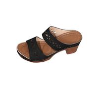 YANFJHV Sandalias de tacón bloque para mujer, sandalias de cuña con plataforma abierta, sandalias de tacón bajo, sandalias bohemias de playa sandalias de verano, Negro , 38 EU
