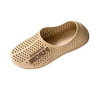 YANFJHV Sandalias de verano para mujer, sandalias cerradas de goma sin cordones, sandalias huecas, antideslizantes, ligeras, suelas suaves, sandalias de exterior, cómodas pantuflas, planas, caqui, 42
