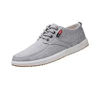 YANFJHV Zapatos de barco para hombre, 44 cordones, zapatos deportivos extra anchos, antideslizantes, de tela, monocolor, suela suave, zapatos de negocios, flexibles, zapatillas de fitness, gris, 43 EU