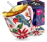 Yang Chai Taza Jumbo 900 ml - Taza de té grande de porcelana de hueso - Set de regalo de taza XXL con posavasos - Taza de café gigante Vaso de bebida Taza de gran tamaño Jumbobecher - YC Sunflower