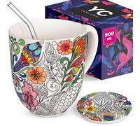 Yang Chai Taza Jumbo 900 ml - Taza de té grande de porcelana de hueso - Set de regalo de taza XXL con posavasos - Taza de café gigante Vaso de bebida Taza de gran tamaño Jumbobecher - YC Nature