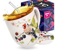Yang Chai Taza Jumbo 900 ml - Taza de té grande de porcelana de hueso - Set de regalo de taza XXL con posavasos - Taza de café gigante Vaso de bebida Taza de gran tamaño Jumbobecher - YC Berry Birdy
