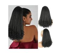 YANG11FAN Coleta Yaki con cordón y rizos en los Extremos, Extensiones de Cabello sintético Resistente al Calor de 40 cm for Mujer(1B)