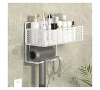 YANG11FAN Conveniencia Estante de almacenamiento for inodoro artículos tocador metal una sola capa con estante for secador pelo condimentos montado en la pared Sin perforaciones(Blanco)