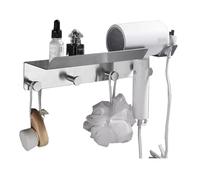 YANG11FAN Conveniencia Estante de baño pared acero inoxidable cepillado con soporte for secador pelo y 4 ganchos