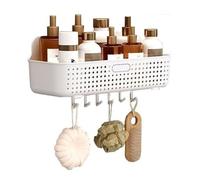 YANG11FAN Conveniencia Organizador de ducha plástico, organizador pared con 6 ganchos, cesta almacenamiento sin perforaciones(Blanco)