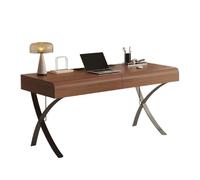 YANG11FAN Estación de Trabajo PC Escritorio Ejecutivo Moderno de Madera Maciza con cajones y Tomas de Corriente, Patas en Forma de X, for Oficina en casa.(M)