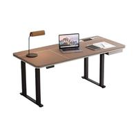 YANG11FAN Estación de Trabajo PC Escritorio eléctrico de pie con Altura Ajustable, Tablero de Cuero Tipo sillín, con Tomas de Carga, Color marrón(XL)