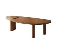 YANG11FAN Estación de Trabajo PC Escritorio Moderno de Cuero marrón con Superficie de Mango y Tres Patas, con Tomas de Carga multifunción.(S)