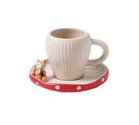 YANG11FAN Exquisito Vajilla de cerámica con forma de seta roja, taza de café, juego de té de la tarde, plato creativo for aperitivos de dibujos animados Oficina en casa