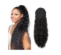 YANG11FAN Extensiones de Cabello Humano Remy Rizado con Clip y cordón Ajustable, Color Negro Natural for Mujeres(16inches)