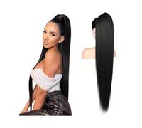 YANG11FAN Extensiones de Cola de Caballo Recta de 25 a 66 cm de Largo, Color Natural, Cabello Humano brasileño, coleta con cordón Ajustable(20inches)