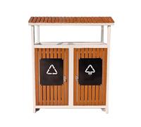 YANG11FAN Residuos y reciclaje Cubo de basura creativo de doble caja de metal imitación madera for espacios públicos al aire libre Patio