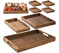 Yangbaga 7Piezas Bandejas Madera Rectangular de Madera de Paulownia para Servir Comida, Bandeja Rústica con Asa para Desayuno, Bebidas, Aperitivos, Mesa de café, Comedor y Decoración del Hogar