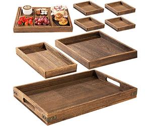 Yangbaga 7Piezas Bandejas Madera Rectangular de Madera de Paulownia para Servir Comida, Bandeja Rústica con Asa para Desayuno, Bebidas, Aperitivos, Mesa de café, Comedor y Decoración del Hogar