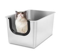 Yangbaga Große Katzenklo Edelstahl XXL: Offenes Katzentoilette mit Hohem Rand, Katzenklo Metall für Große Katzen und Kätzchen, Geruchsfreie, Auslaufsicher, Griff Freundlich, 60 x 40 x 30 cm