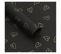 YANGC 20 hojas de papel de envolver Floral de corazón, ramo de floristería, papel de embalaje impermeable for boda, fiesta de cumpleaños, manualidades DIY(Black)
