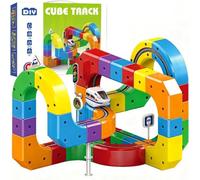 Yangers 81 piezas clickrail Tren eléctrico Tren Magic Rail Cube, Pista de carreras de coches 3D integrados Bloques de construcción magnéticos STEM Juguete de fusión Regalo para niños niños niñas niñas