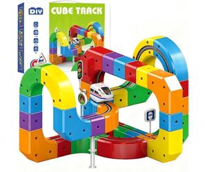 Yangers 81 piezas clickrail Tren eléctrico Tren Magic Rail Cube, Pista de carreras de coches 3D integrados Bloques de construcción magnéticos STEM Juguete de fusión Regalo para niños niños niñas niñas