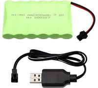 Yangers Batería recargable 7.2V 2400mAh 6S NIMH AA SM 2P 2 pines conector hembra con cargador USB para coche RC todoterreno, camión, puente, avión, barco, juguetes
