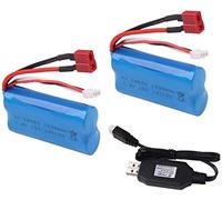 Yangers Paquete de 2 batería lipo recargable de litio 7.4 V 1500 mAh 2S 20C T enchufe hembra conector con cargador USB para RC coche off road truck jumper WLtoys