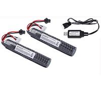 Yangers Paquete de 2 baterías de litio recargables de 11,1 V 3S Airsoft 2000 mAh RC de litio SM 2P conector con cargador USB para control remoto, rifle de airsoft, pistolas de gel, pistolas de bolas