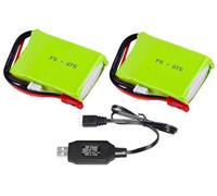 Yangers Paquete de 2 baterías Lipo de 7,4 V 1500 mAh RC, baterías recargables JST con cargador USB, adecuado para transmisor Flysky FS-GT5 FS-G7P