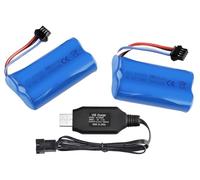 Yangers Paquete de 2 baterías recargables de iones de litio de 7.4 V 2000 mAh, 15C SM-4P, conector de enchufe con cargador USB, juego para coche RC, todoterreno, camión, puente y vehículo Wltoys