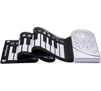 Yangers Piano eléctrico enrollable con altavoz, portátil digital electrónico, plegable, juguete de música con tambor de ritmo, teclas de aprendizaje de acordes para niños principiantes (plata)