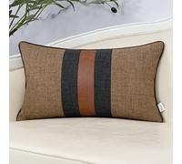 Yangest Funda de almohada lumbar de lino marrón café, funda de cojín de arpillera de piel sintética rectangular para sofá, dormitorio, sala de estar, decoración del hogar, 12 x 20 pulgadas