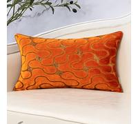 Yangest Funda de Almohada Lumbar de Terciopelo Naranja Quemado, con línea Ondulada, Funda de cojín Rectangular Moderna con Cremallera para sofá, Dormitorio, Sala de Estar, decoración del hogar, 12 x