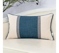 Yangest Funda de cojín Lumbar de Lino con Retazos Azules, Funda de cojín Rectangular Neutra para sofá, Dormitorio, Sala de Estar, decoración del hogar, 12 x 20 Pulgadas