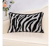 Yangest Funda de cojín Rectangular de Terciopelo Negro con Estampado de Cebra, Funda de cojín Moderna de Lujo para sofá, Sala de Estar y Dormitorio, 12 x 20 Pulgadas