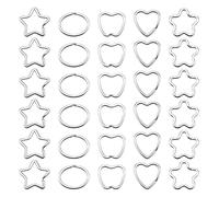 Yangfei - 30 anillos de metal divididos para llaveros de metal en 5 formas diferentes anillos de metal con forma de corazón de flor estrella manzana y ovalada, color blanco, blanco, S, Llave plana