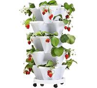 YangHaoDiSY Maceta apilable, maceta vertical de jardín apilable con un organizador flexible para plantas con 4 ruedas para fresas, flores (5 niveles/blanco)