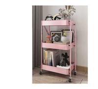 YANGJINGOZ-2025 Carro de Cocina con Ruedas Carro Plegable Móvil De Cocina, Estante Almacenamiento, Piso Múltiples Capas, For Refrigerios Sala Estar, For Cesta Verduras Isla de Cocina móvil(Pink)