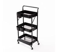 YANGJINGOZ-2025 Carro de Cocina con Ruedas Estante De Almacenamiento Tres Capas Hierro, Móvil Pie con Reposabrazos, Sala Estar, Cocina, for Dormitorio, Carro Plegable Isla de Cocina móvil(Negro)