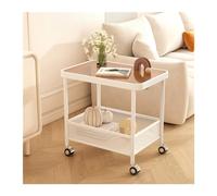 YANGJINGOZ-2025 Carro de Cocina con Ruedas Mesa Auxiliar móvil, Estante de Almacenamiento Doble Capa con Ruedas, Vidrio for refrigerios, Carrito Piso, Cocina Isla de Cocina móvil(Dark Brown)