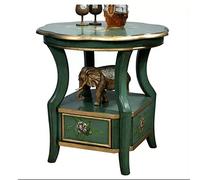 YANGJINGOZ-2025 Mesa Centro salón Mesita de Noche Tradicional con Acento, Mesa Centro Redonda Pintada Flores cajón y Estante Almacenamiento, Auxiliar sofá Vintage for Sala Estar Dormitorio