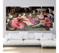 Yangld Impresiones en lienzo William Waterhouse 《 The Decameron 》 Arte en lienzo Pintura al óleo Obra de arte Póster Imagen Pared Decoración para el hogar 40x70M Sin marco