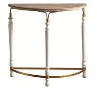YANGLLYJ Mesa Consola de Media Luna, Recibidor Estilo Granja con Patas de Madera Torneada y Marco Metálico para Pasillo y Sala(White)