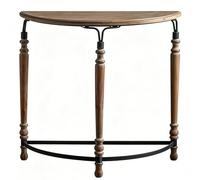YANGLLYJ Mesa Consola de Media Luna, Recibidor Estilo Granja con Patas de Madera Torneada y Marco Metálico para Pasillo y Sala(Brown)