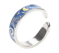 YANGLY Anillo de Moda Van Gogh Estrellado para Cielo Anillos S925 Plateado Ajustable Abierto Amante Anillos romántico nudillo Anillo joyería G