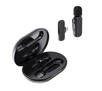 YANGM Micrófono inalámbrico Lavalier, tipo C e IOS, micrófono inalámbrico para smartphone de 2.4 GHz con funda de carga, reducción de ruido, modo acústico y de reverberación para transmisión en vivo