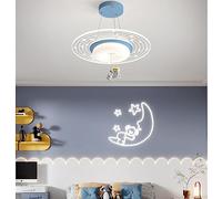 YangRy 20 Inch Kids Astronaut Ceiling Light for Boy Girls Bedroom 37W Dimmable LED Ceiling Light Blue Pink Boutique Decoration Spaceman Round Hanging Pendant Chandelier for Nursery Kindergarten