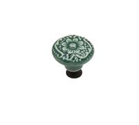 Yangshe 10-50 pomos de cerámica vintage de un solo agujero, superficie de flores, tiradores para cajones de muebles de cocina (verde, 10 unidades)