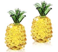 YANGSHINE Juego de 2 figuras coleccionables de frutas de cristal soplado a mano, pisapapeles, mini adorno artístico de piña para el hogar, oficina, cocina, regalos para mujeres, piña amarilla