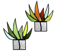 YANGSHINE Juego de 2 piezas de vitrales para plantas suculentas, decoración de cristal de cactus, atrapasueños de cactus para escritorio, encimeras, alféizar de ventana, decoración navideña para